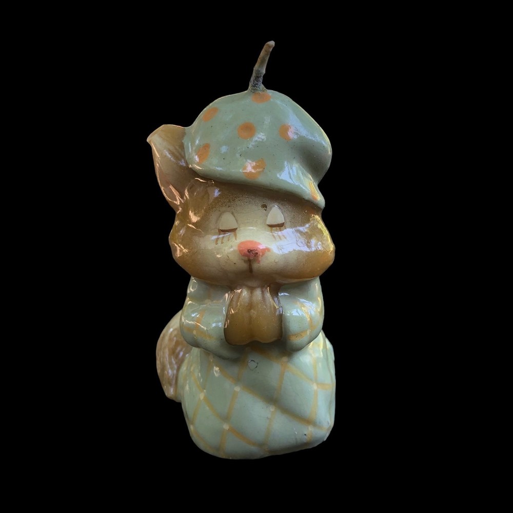 Vintage Feline Feelins Bedtime Prayers Kitty Cat Candle, Cake Topper